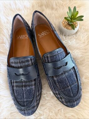 SARTO Jolette Plaid Blue Black LOAFERS SZ 7M EUR37  EUC